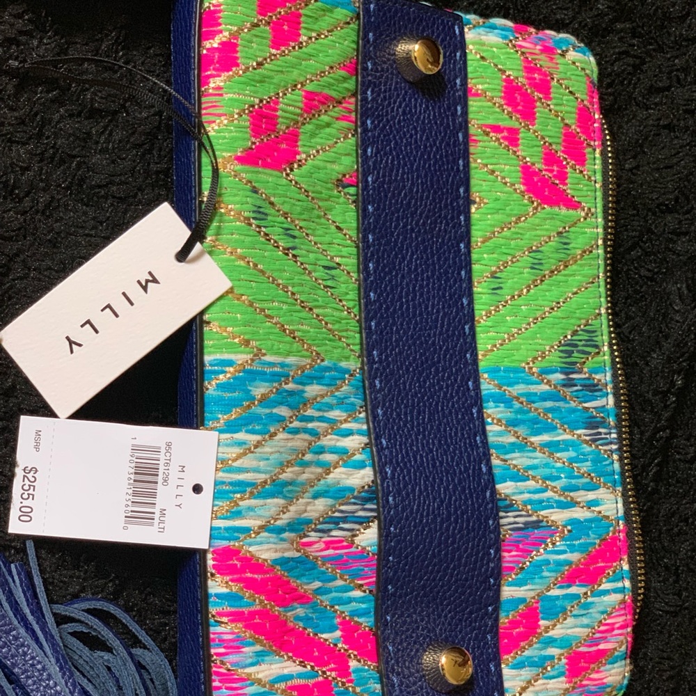 Milly Neon cloth and leather clutch